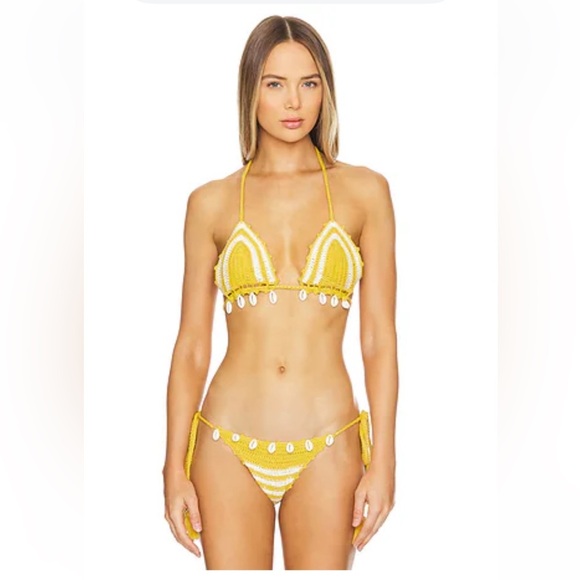 TULAROSA REMY Crochet Shell Embellished Swim Bikini Top sz M - Picture 1 of 6
